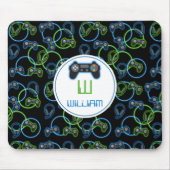 Video Game Neon Blue & Green Pattern Monogram Mouse Pad (Front)
