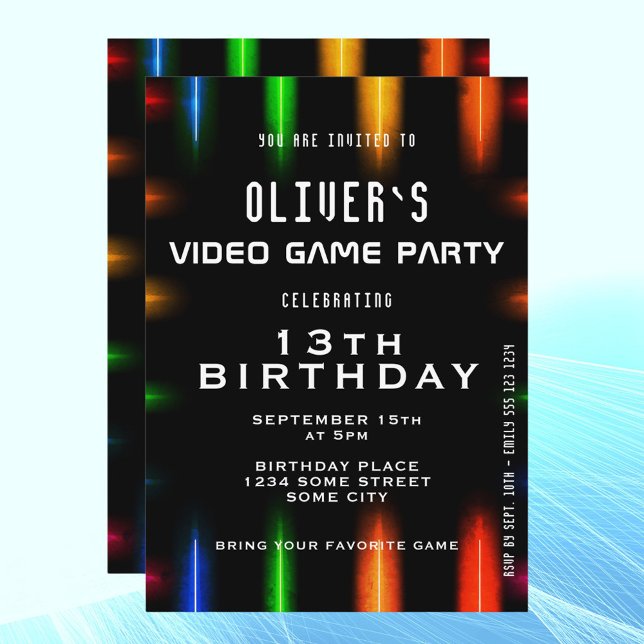 Video Game Neon Colour Gaming Birthday  Invitation (Creator Uploaded)