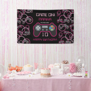 Video Game Neon Pink Girls Birthday Party Banner