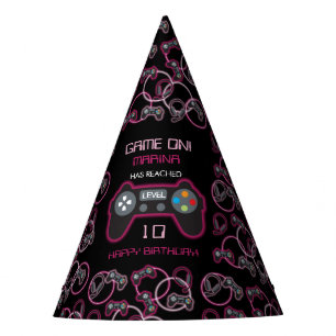 Video Game Neon Pink Girls Birthday Party Hat