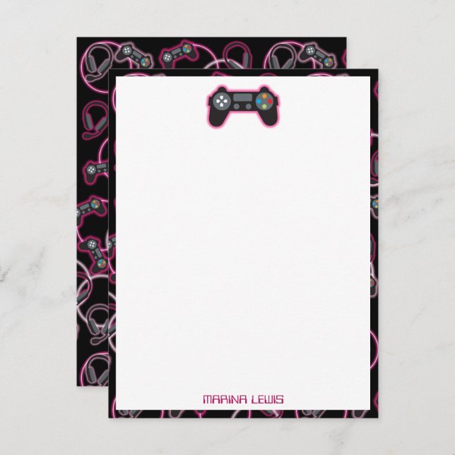 Video Game Neon Pink Girls Pattern Kids Card (Front/Back)