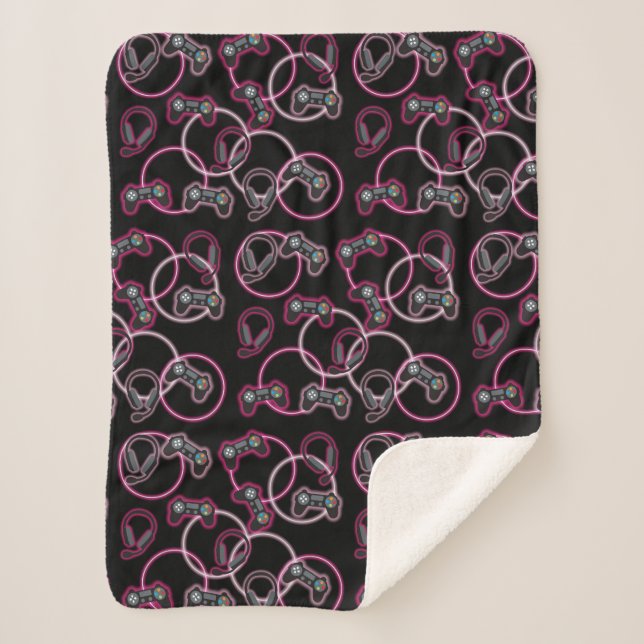 Video Game Neon Pink Girls Pattern  Sherpa Blanket (Front)