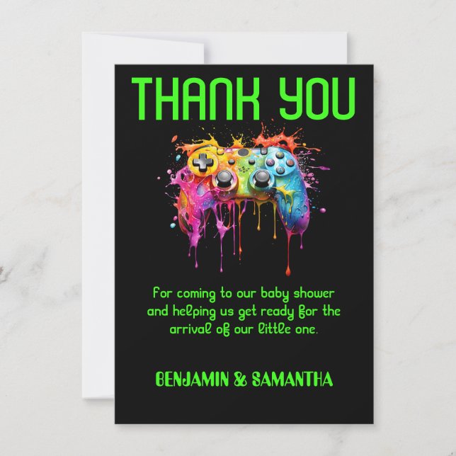 Video Game Neutral Baby Shower Thank You Card (Front)