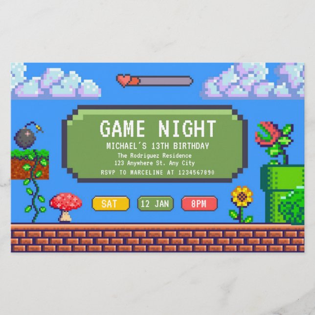 Video Game Night Kids Gaming Birthday invitation  Flyer (Front)
