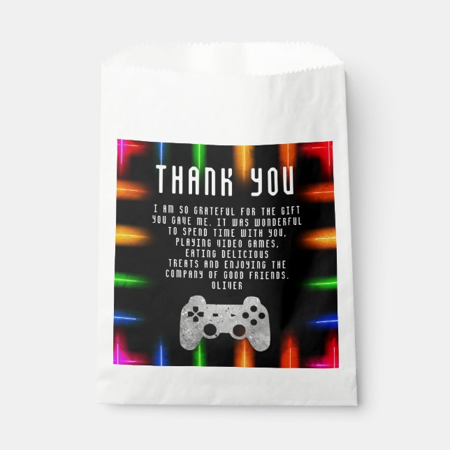 Video Game Party Controller Neon Gaming Birthday Favour Bag (Front)