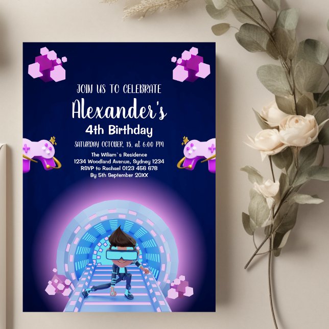 Video Game Party Controller Neon Gaming Birthday Invitation (Creator Uploaded)