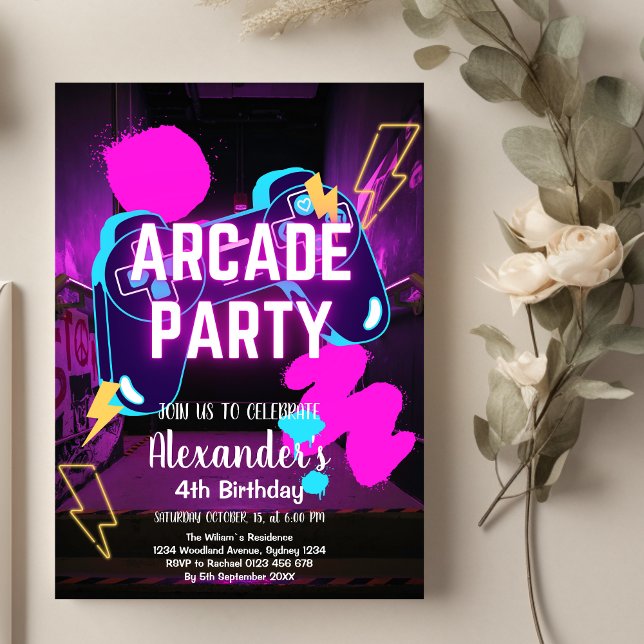 Video Game Party Controller Neon Gaming Birthday Invitation (Creator Uploaded)