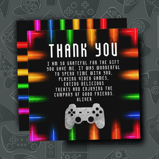 Video Game Party Controller Neon Gaming Birthday Thank You Card (Creator Uploaded)