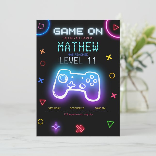 Video Game party Gaming Birthday Gamer birthday Invitation (Standing Front)