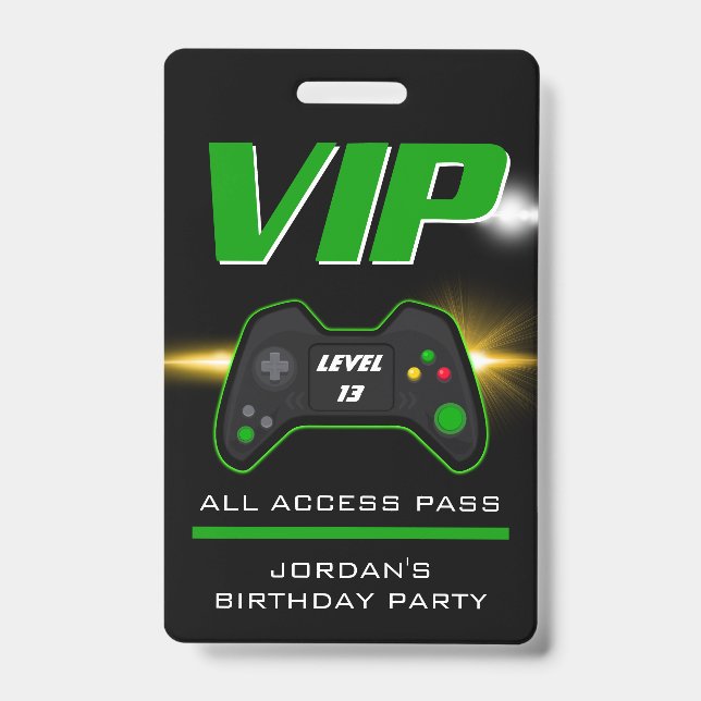 Video Game Party Green Controller Favour Badge ID Badge (Front)