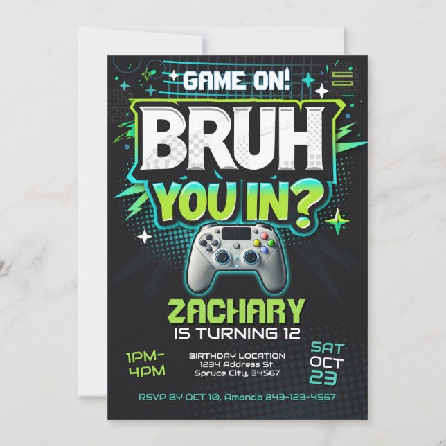 Video Game Party Invite Bruh (Front)