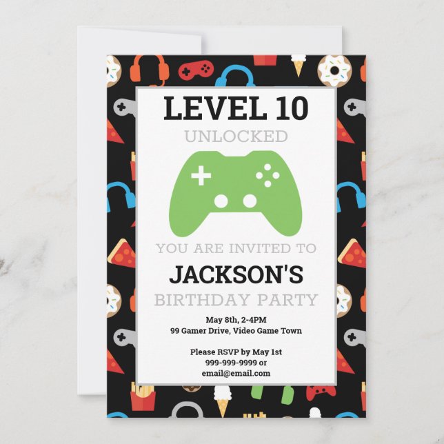 Video Game Party Level Up Kids Birthday Gamer Invitation (Front)
