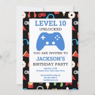 Video Game Party Level Up Kids Birthday Gamer Invitation