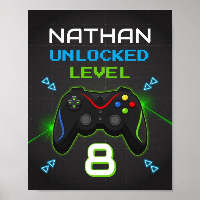 Video Game Party Level Up Kids Birthday Gamer Sign (Front)