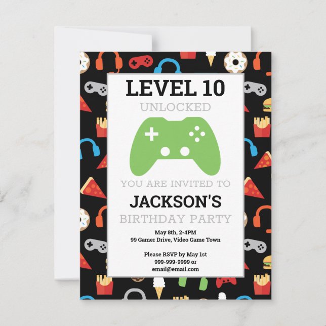 Video Game Party Level Up Kids Birthday Invitation (Front)