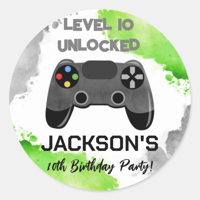 Video Game Party On Level Up Favour Stickers Label (Front)