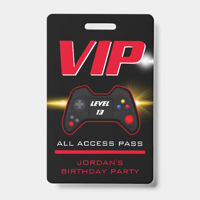Video Game Party Red Controller Favour ID Badge (Front)