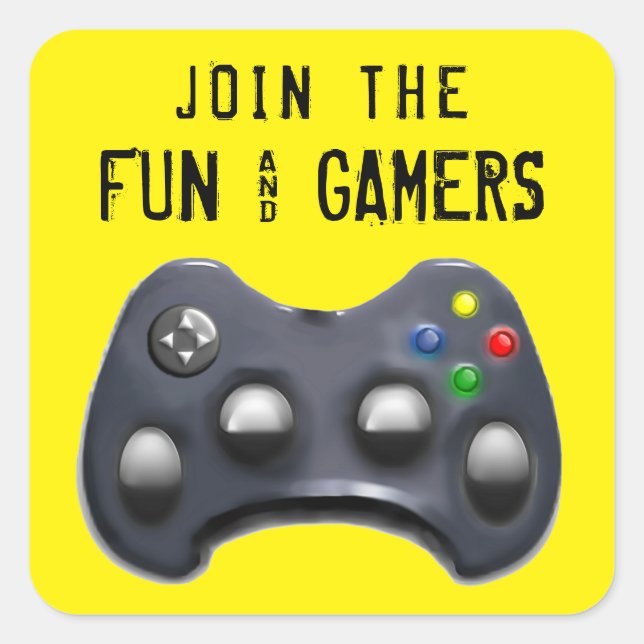 video game party square sticker (Front)