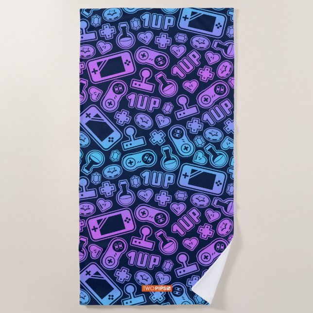 Video Game Pattern Retro Colours Beach Towel (Front)