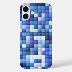 Video Game Pixels Blue Square Pattern iPhone 16 Plus Case