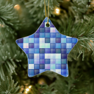 Video Game Pixels Blue Square Pattern Ceramic Ornament