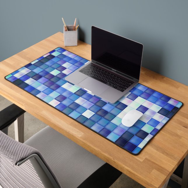 Video Game Pixels Blue Square Pattern Desk Mat (Office 2)