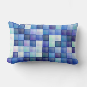 Video Game Pixels Blue Square Pattern Lumbar Cushion