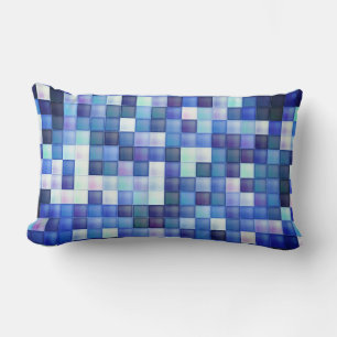 Video Game Pixels Blue Square Pattern Lumbar Cushion