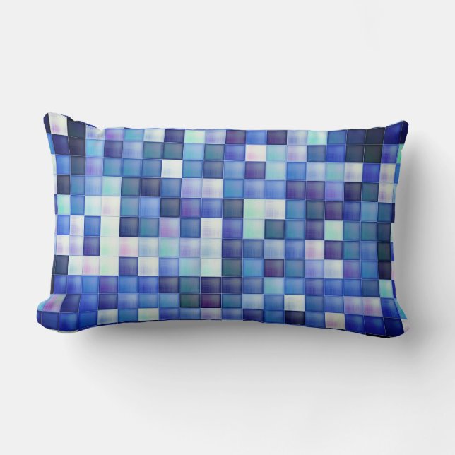 Video Game Pixels Blue Square Pattern Lumbar Cushion (Front)
