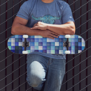 Video Game Pixels Blue Square Pattern Skateboard