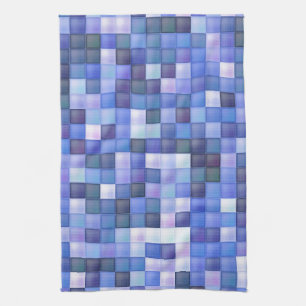 Video Game Pixels Blue Square Pattern Tea Towel