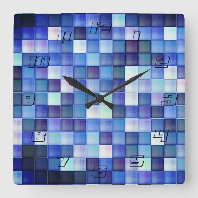 Video Game Pixels Blue Square Pattern Wall Clock (Front)