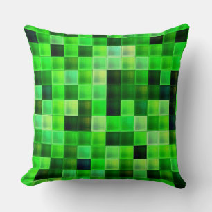 Video Game Pixels Green Square Pattern Cushion