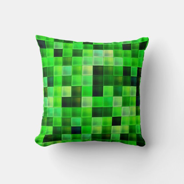 Video Game Pixels Green Square Pattern Cushion (Front)