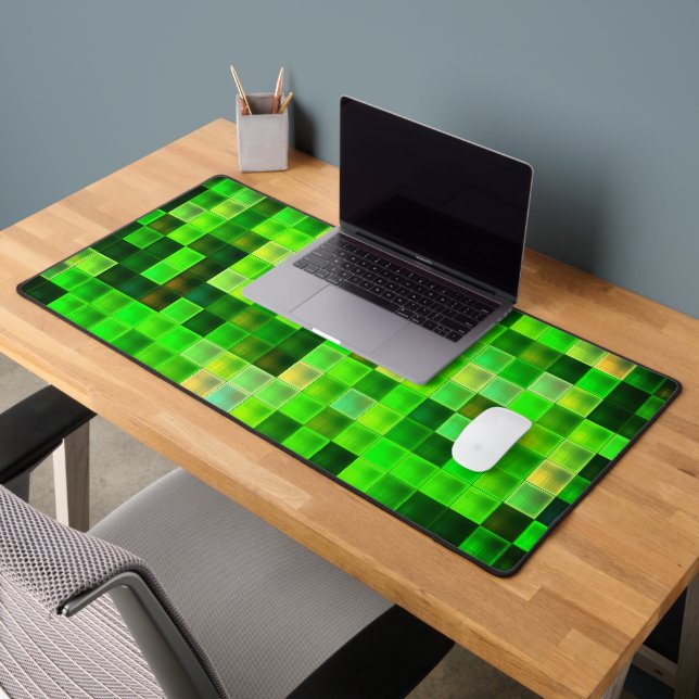 Video Game Pixels Green Square Pattern Desk Mat (Office 2)