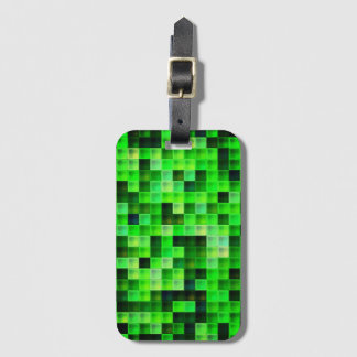 Video Game Pixels Green Square Pattern Luggage Tag