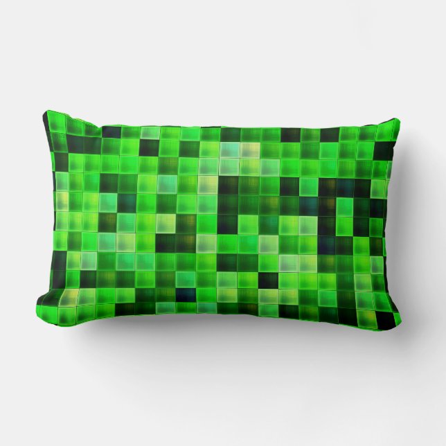 Video Game Pixels Green Square Pattern Lumbar Cushion (Front)