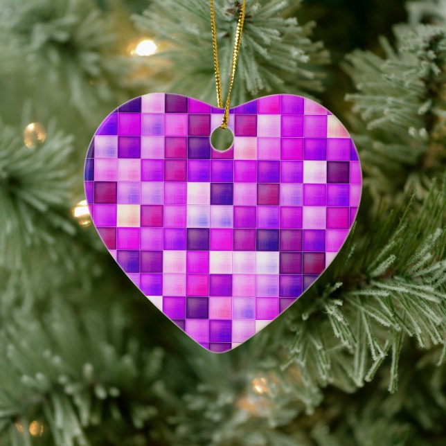 Video Game Pixels Pink Square Pattern Ceramic Ornament (Tree)