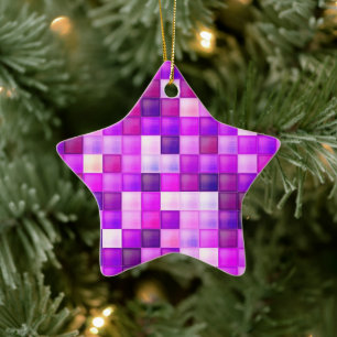 Video Game Pixels Pink Square Pattern Ceramic Ornament