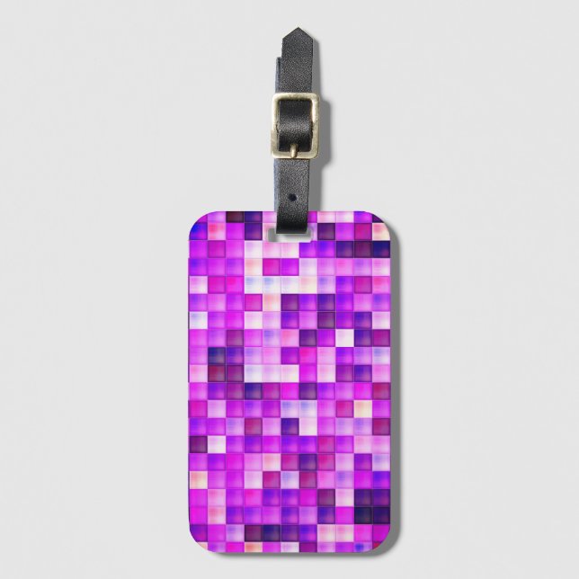 Video Game Pixels Pink Square Pattern Luggage Tag (Front Vertical)