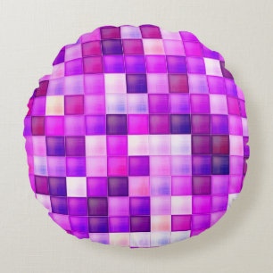 Video Game Pixels Pink Square Pattern Round Cushion