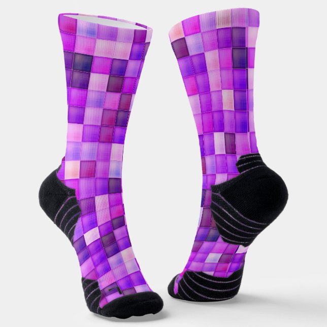 Video Game Pixels Pink Square Pattern Socks (Angled)