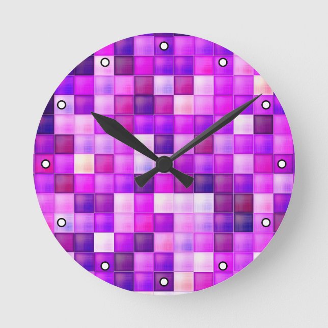 Video Game Pixels Pink Square Pattern with Dots Round Clock (Front)