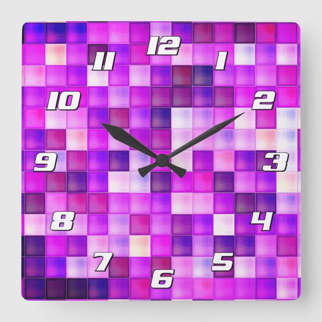 Video Game Pixels Pink Square Pattern with Numbers Wall Clock (Front)