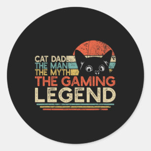 Video Game Player Cat Dad Man Myth Gaming Legend G Classic Round Sticker