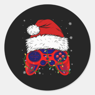 Video Game Santa Hat Fun Christmas Pjs Lights Boys Classic Round Sticker