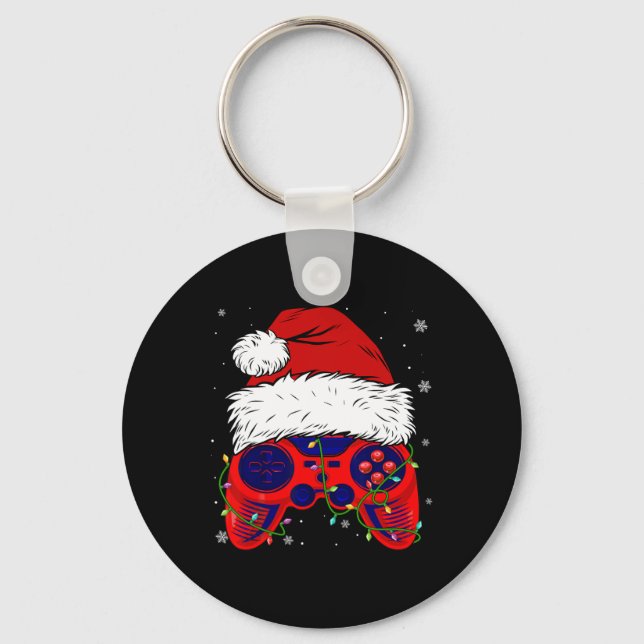 Video Game Santa Hat Fun Christmas Pjs Lights Boys Key Ring (Front)