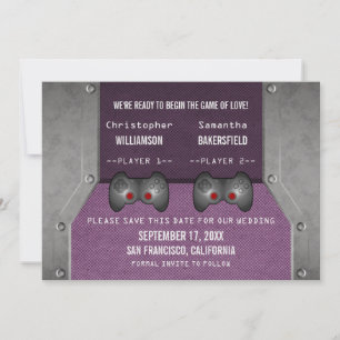 Video Game Save the Date Invite, Purple
