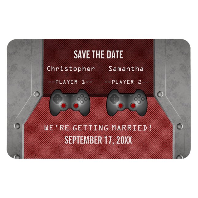 Video Game Save the Date Magnet, Maroon Magnet (Horizontal)