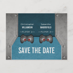 Video Game Save the Date Postcard, Blue Announcement Postcard